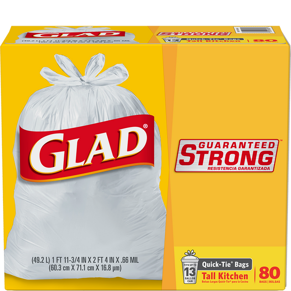 Glad Tall Kitchen Quick-Tie Bags 13 Gallon 80 Ct.