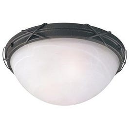 Ceiling Light Fixture, Indoor/Outdoor, Brown Patina & White Alabaster Glass, 12.63 x 5-In.