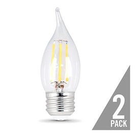 LED Light Bulbs, High-Powered Flame Tip, Clear, 500 Lumens, 6-Watts, 2-Pk.