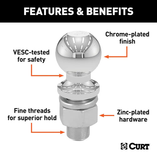 Curt 2 Trailer Ball (3/4 x 2-1/8 Shank, 3,500 lbs., Chrome, Packaged)