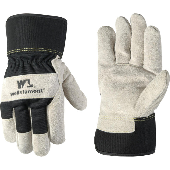 Wells Lamont Men’s Cowhide Leather Insulated Shirred Wrist Black/Gray
