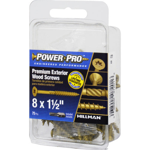 Hillman Power Pro Premium Exterior Wood Screws #8 X 1-1/2 - 75 Pc