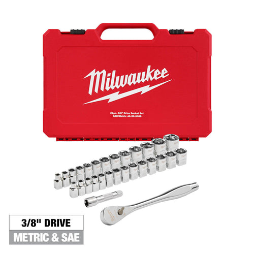 29pc 3/8 Drive Metric & SAE Ratchet and Socket Set with FOUR FLAT™ SIDES