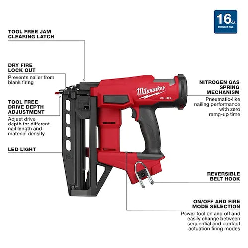 Milwaukee M18 FUEL™ 16 Gauge Straight Finish Nailer