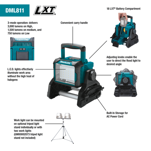 Makita 18V LXT® Lithium‑Ion Cordless/Corded Work Light, Light Only