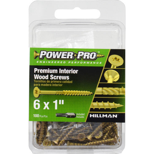 Hillman Power Pro Premium Interior Wood Screws #6 X 1 - 100 Pc