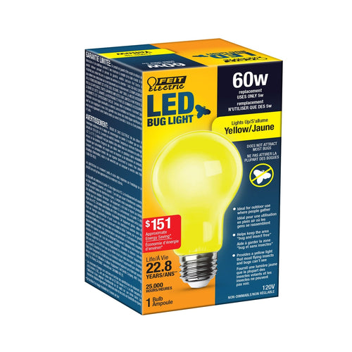 Feit Electric 5W (60W Equivalent) A19 E26 Base Yellow LED Bug Light