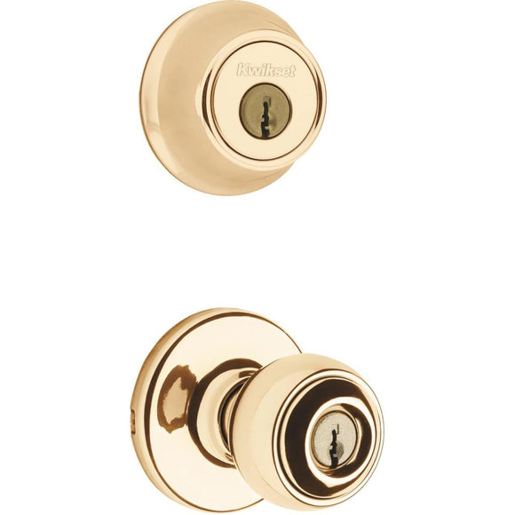 Kwikset Polo Polished Brass Deadbolt and Door Knob Combo