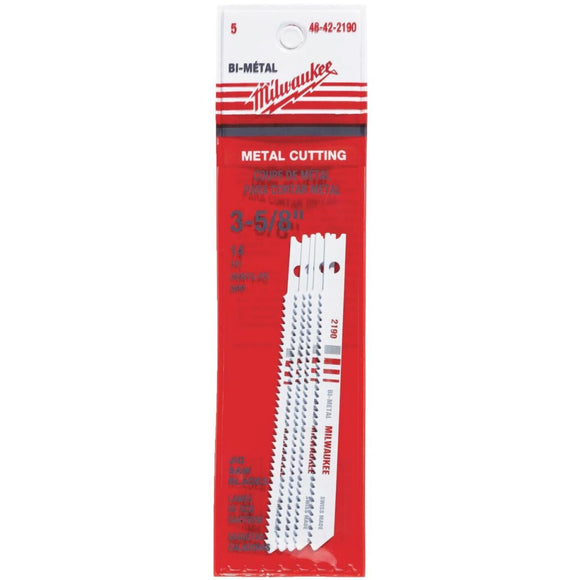 Milwaukee U-Shank 3-5/8 In. x 14 TPI Bi-Metal Jig Saw Blade, Metal Cutting (5-Pack)