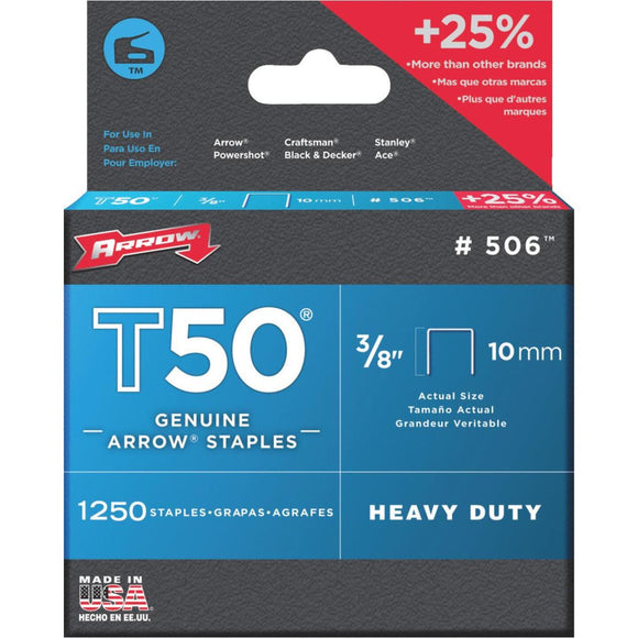 Arrow T50 Heavy-Duty Staple, 3/8 In. (1250-Pack)