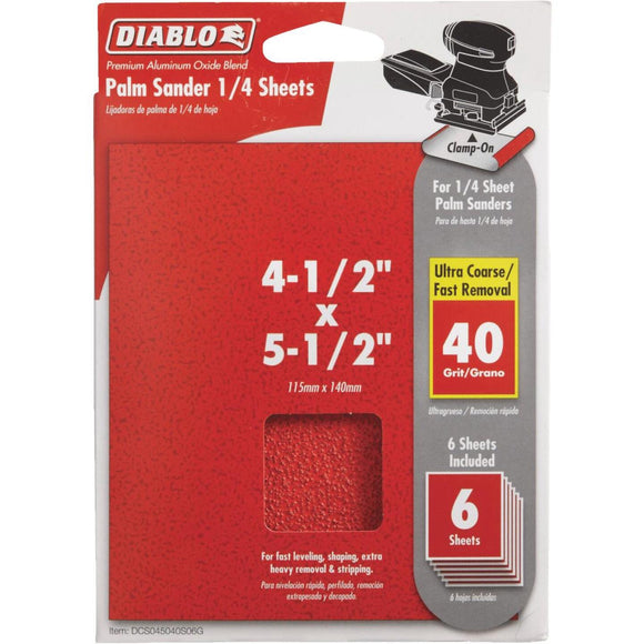 Diablo Clamp-On 40 Grit 4-1/2 In. x 5-1/2 In. 1/4 Power Sanding Sheet Sandpaper (6-Pack)