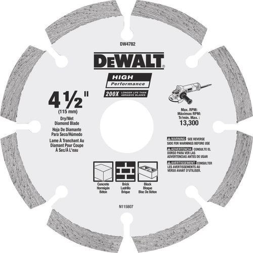 DeWalt High Performance 4-1/2 In. Segmented Rim Dry/Wet Cut Diamond Blade