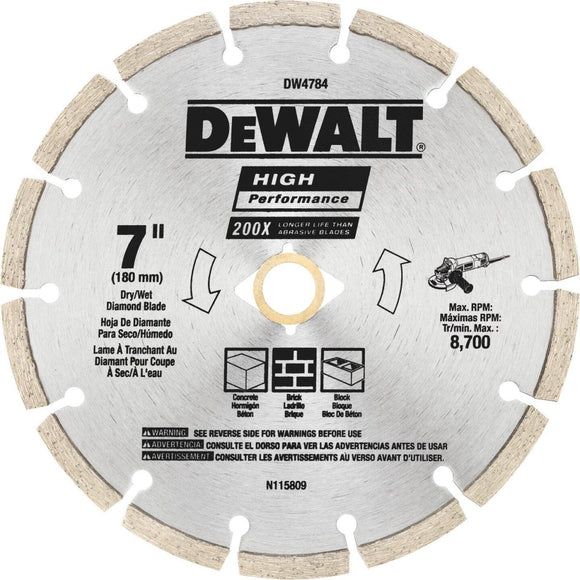 DeWalt High Performance 7 In. Segmented Rim Dry/Wet Cut Diamond Blade