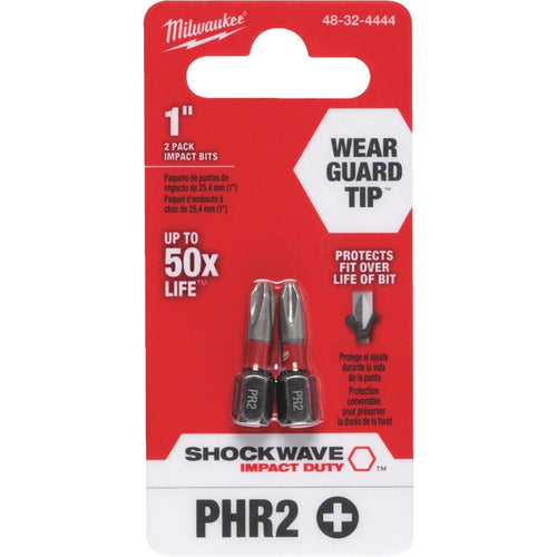 Milwaukee Shockwave #2 Phillips Reduced Dia 1 In. Insert Impact Screwdriver Bit (2-Pack)