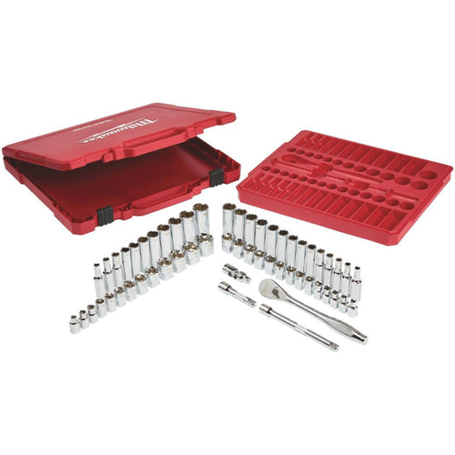 Milwaukee Standard/Metric 3/8 In. Drive 6-Point Ratchet & Socket Set (56-Piece)