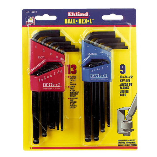 Eklind Standard and Metric Ball-End Hex Key Wrench Set, 22-Piece