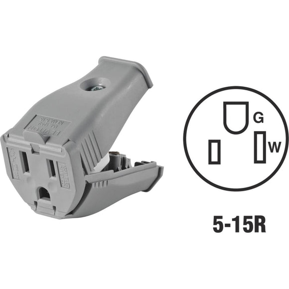 Leviton 15A 125V 3-Wire 2-Pole Clamp Tight Cord Connector, Gray