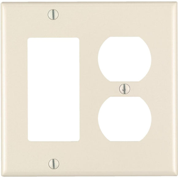 Leviton 2-Gang Smooth Plastic Single Rocker/Duplex Outlet Wall Plate, Light Almond