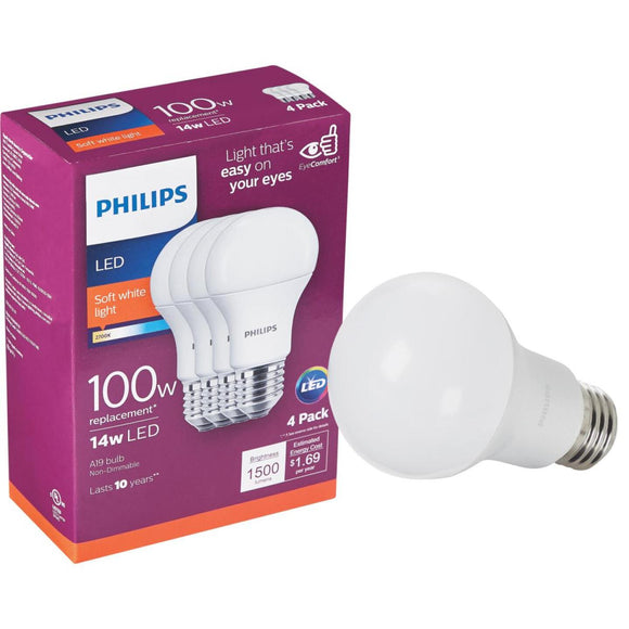 Philips EyeComfort 100W Equivalent Soft White A19 Medium LED Light Bulb (4-Pack)