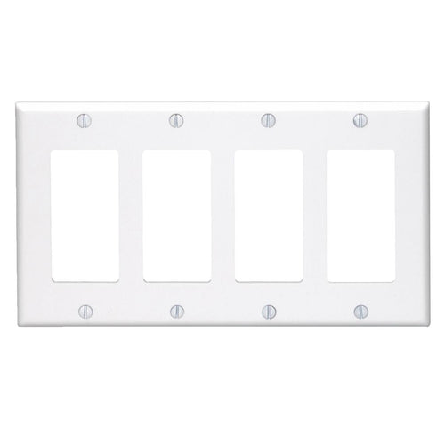 Leviton Decora 4-Gang Smooth Plastic Rocker Decorator Wall Plate, White