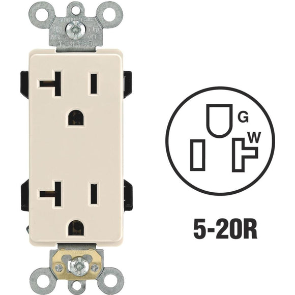 Leviton Decora Plus 20A Light Almond Residential Grade 5-20R Duplex Outlet