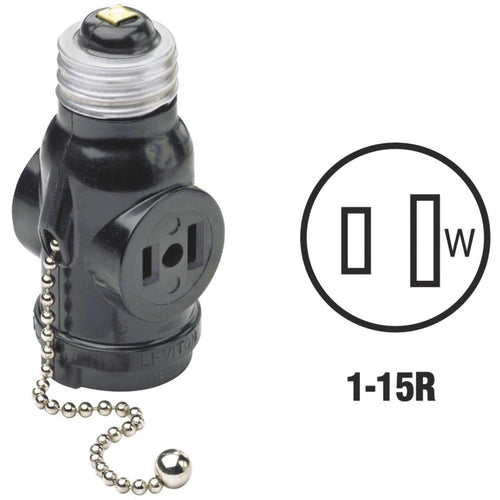 Leviton Black 125V Pull Chain Socket Adapter