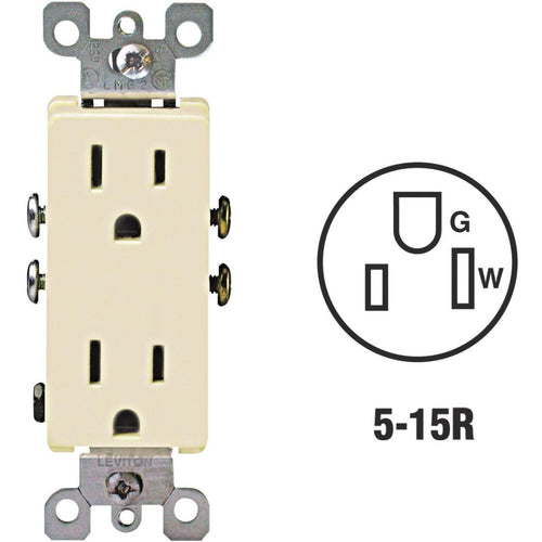 Leviton Decora 15A Ivory Residential Grade 5-15R Duplex Outlet