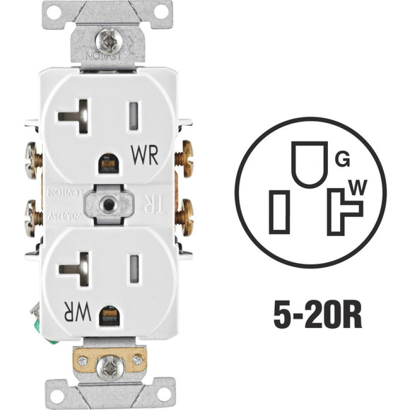 Leviton 20A White Tamper & Weather Resistant Commercial Grade 5-20R Duplex Outlet