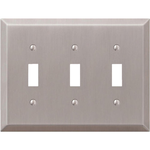 Amerelle 3-Gang Stamped Steel Toggle Switch Wall Plate, Brushed Nickel