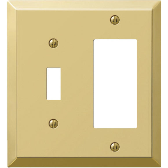 Amerelle 2-Gang Stamped Steel Single Toggle/Rocker Wall Plate, Polished Brass