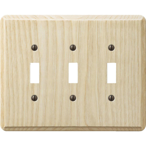 Amerelle 3-Gang Solid Ash Toggle Switch Wall Plate, Unfinished Ash