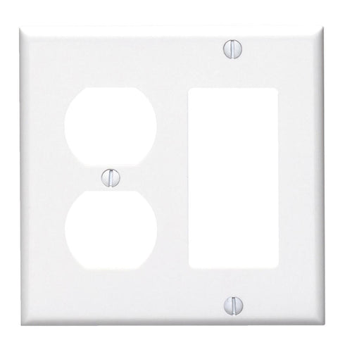 Leviton 2-Gang Smooth Plastic Single Rocker/Duplex Outlet Wall Plate, White