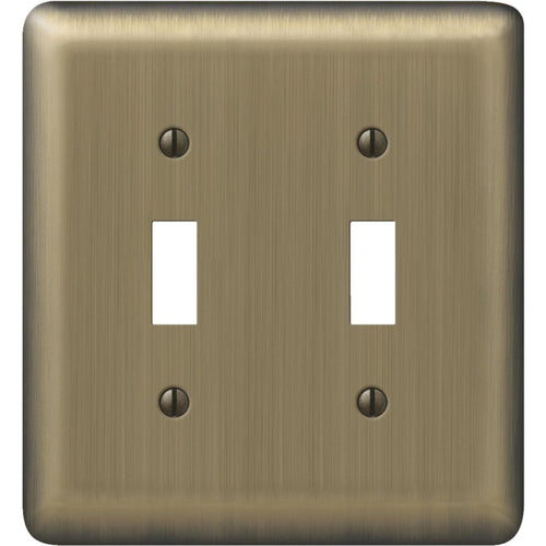 Amerelle 2-Gang Stamped Steel Toggle Switch Wall Plate, Brushed Brass