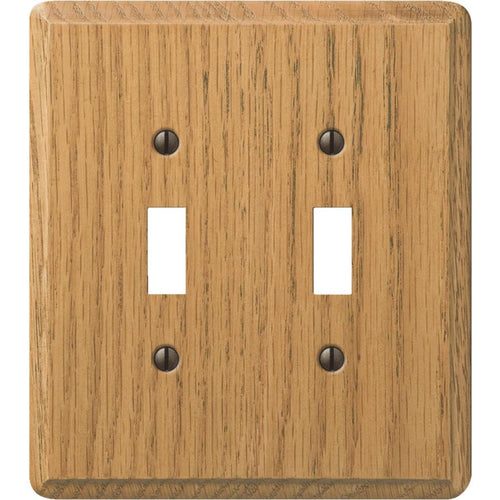 Amerelle 2-Gang Solid Oak Toggle Switch Wall Plate, Light Oak