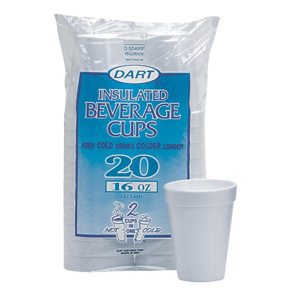 Dart 16 Oz. Insulated Beverage Foam Cups (20 Count)