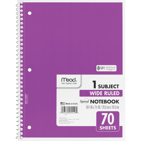 Mead 8 In. W. x 10-1/2 In. H. 70-Sheet Side-Spiral Notebook