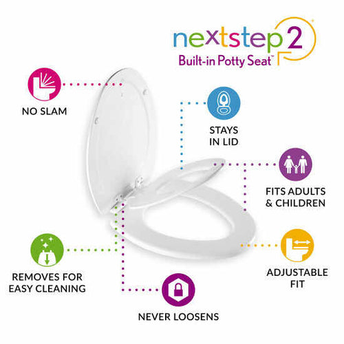 Mayfair by Bemis NextStep2® Round Enameled Wood Potty Training Toilet Seat Never Loosens Removes for Cleaning Slow-Close Adjustable