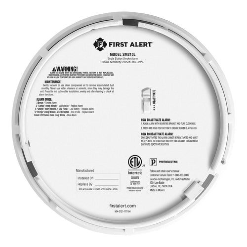 First Alert SM210L Sealed 10-Year Battery Smoke Alarm