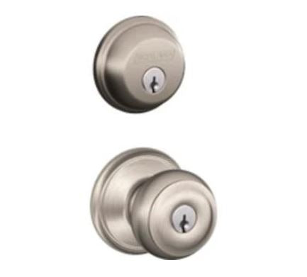 Schlage Georgian Satin Nickel Single Cylinder Deadbolt And Keyed Entry Door Knob Combo