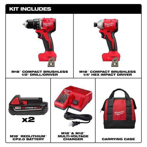 Milwaukee M18™ Compact Brushless 2-Tool Combo Kit