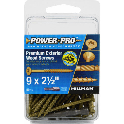 Hillman Power Pro Premium Exterior Wood Screws #9 X 2-1/2 - 50 Pc