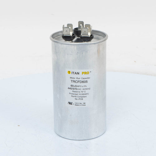 TITAN PRO Run Capacitor 60+5 MFD 440/370 Volt Round