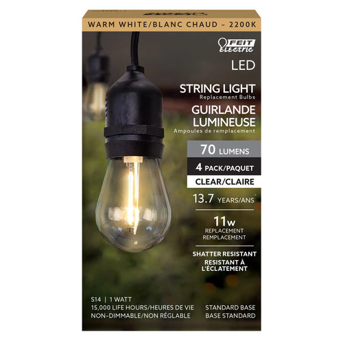 Feit Electric 1W (11W Replacement) Warm White (2200K) E26 Base S14 Filament LED String Light Bulb Replacement