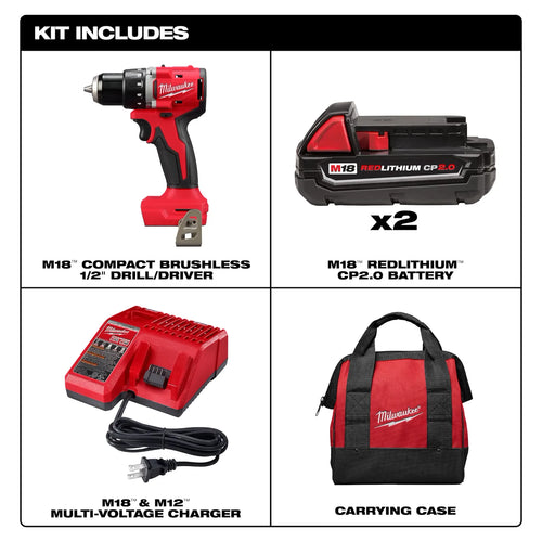 BMilwaukee M18™ Compact Brushless 1/2 Drill/Driver Kit