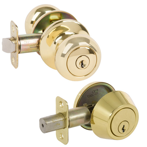 Callan Saxon Entry Knobset with Deadbolt Combo, Polished Brass (US3)