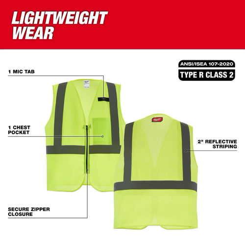 Milwaukee Class 2 High Visibility Yellow Mesh One Pocket Safety Vest - 2X/3X
