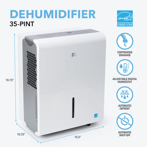 Perfect Aire 35-Pint ENERGY STAR Dehumidifier With Continuous Drainage, Ultra-Quiet Operation - Ideal for Medium-Sized Rooms & Basements