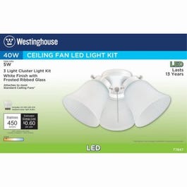 LED Ceiling Fan Light Kit, White With Frosted Ribbed Glass